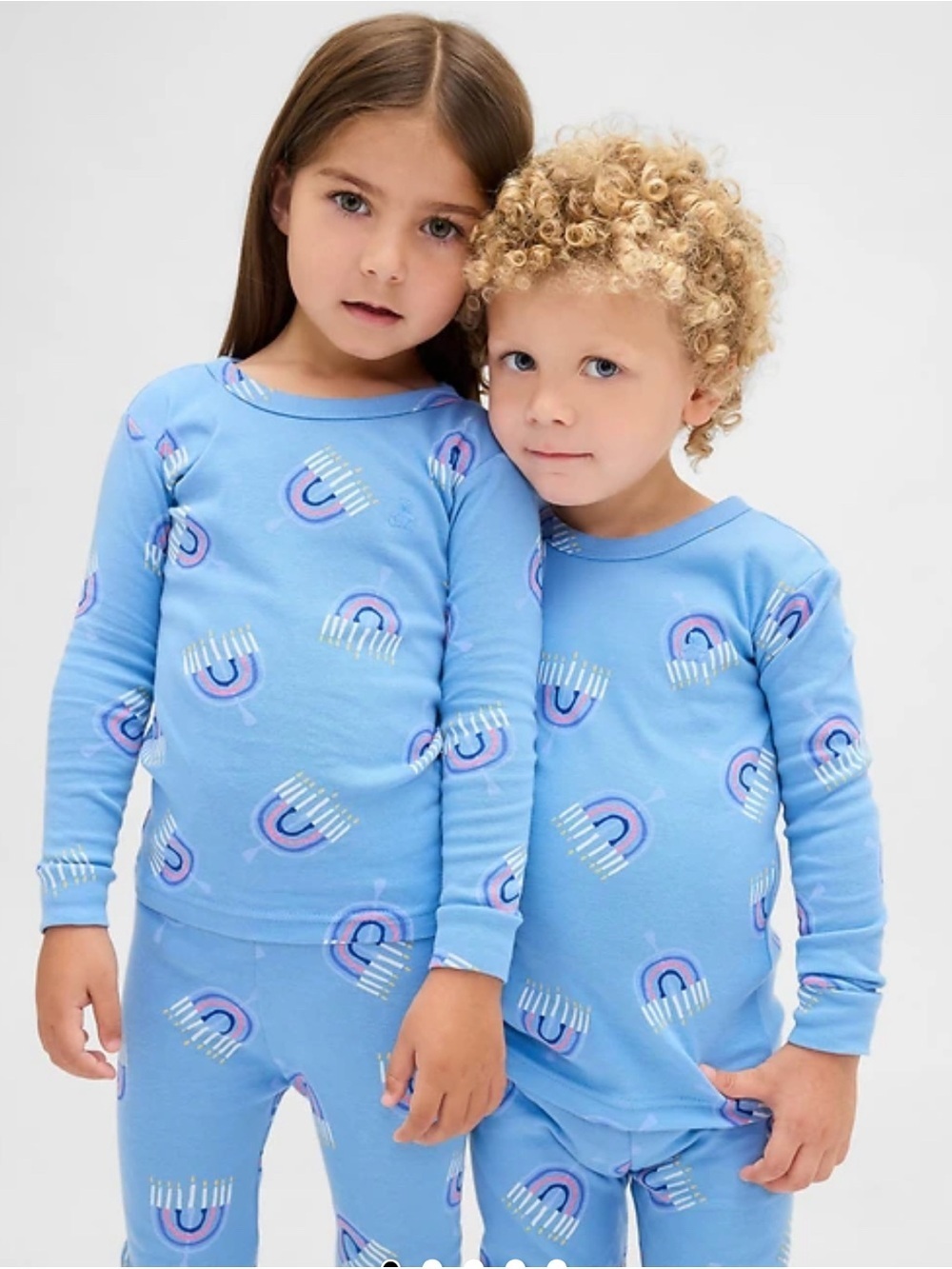 GAP Light Blue Rainbow Print Kids Pajama Set Hanukkah